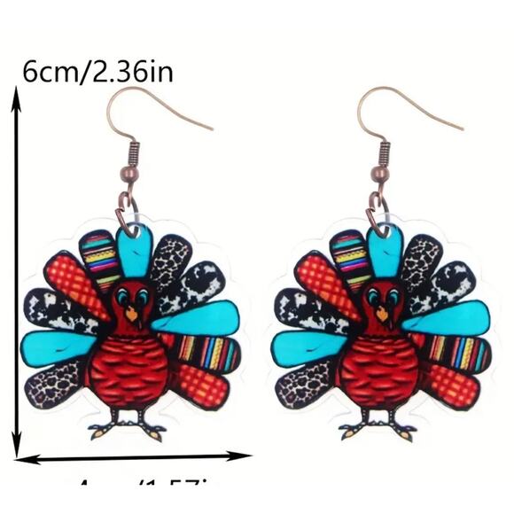 NEW Thanksgiving Turkey Earrings Women Multi-print Fall Autumn Gobble - Picture 4 of 5